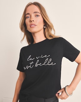 Simply Be Black La Vie Est Belle Pearl Graphic T-Shirt