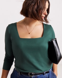 Simply Be Dark Green Long Sleeve Square Neck Top