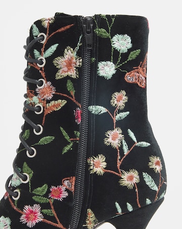 Joe Browns Black Velvet Embroidered Lace Up Bootie- Extra Wide Fit (EEE)