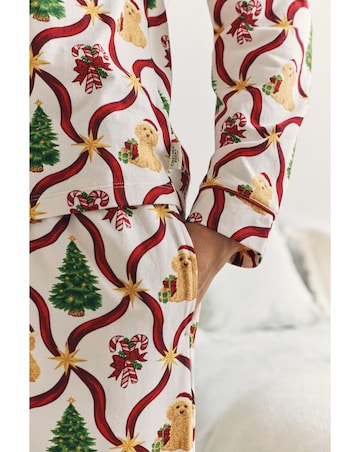 Chelsea Peers Jersey Button Up Christmas Dog Print Pyjama Set