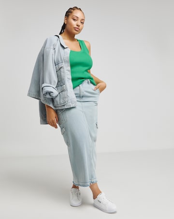 Green Scoop Neck Ribbed Knitted Vest