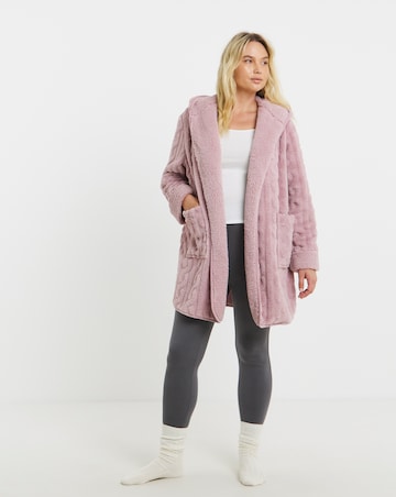 Pretty Secrets Fleece Cable Lounge Cardigan Pink