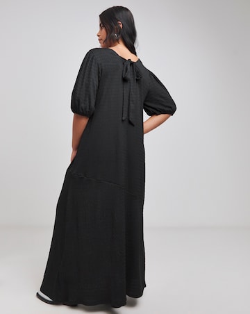 Black Textured Jersey Asymmetric Seam Maxi Dress