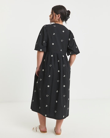 Simply Be Black Embroidered Bow Front Midi Dress