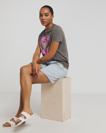 Acid Wash Tropical Paradise Slogan T-Shirt