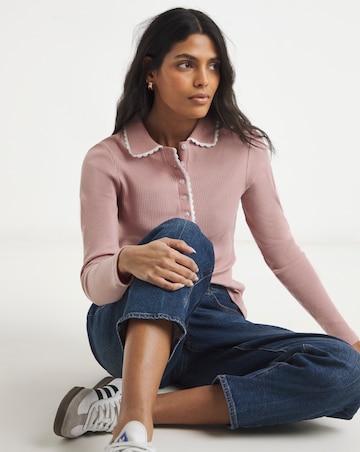 Simply Be Ivory Contrast Scallop Trim Polo Top