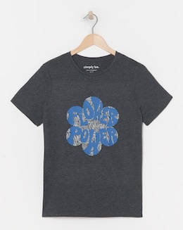Grey Flower Power Slogan Tee