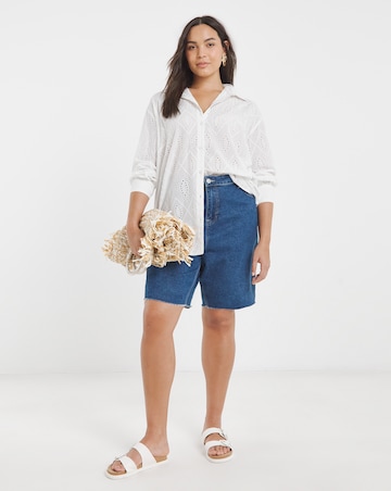 Simply Be White Broderie Long Sleeve Shirt