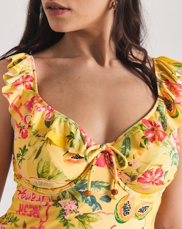 Figleaves Fruit Print Frill Underwired Tummy Control Tankini Top