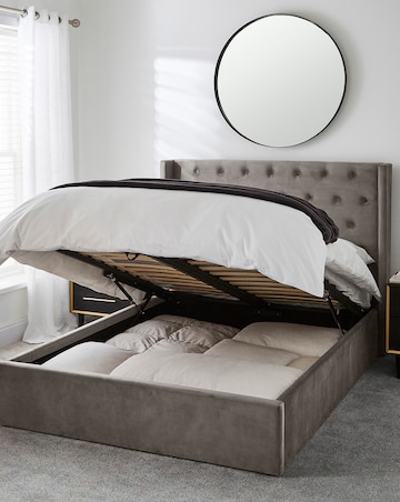 Allegra Winged Velvet Ottoman Bed with 3 Layer Memory Foam Hybrid Mattress
