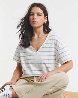 Blue Stripe Pure Cotton V Neck T-Shirt