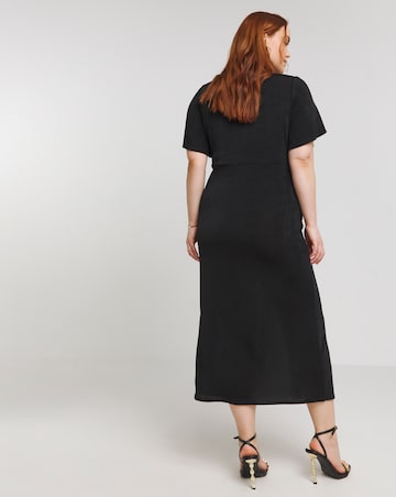 Simply Be Black Slinky Short Sleeve Knot Front Midaxi Dress