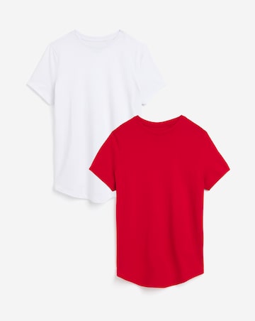 Red & White Pack 2 Curved Hem Longline T-Shirts
