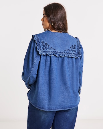 Embroidered Sailor Collar Denim Shirt