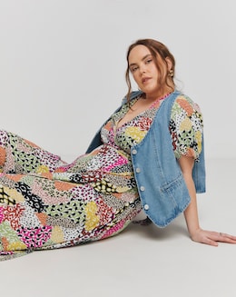 Simply Be Multi Print Crinkle Wrap Midi Dress