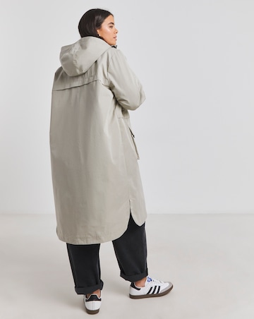 Washed Grey Hooded Longline Utility Coat