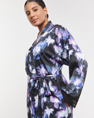 Figleaves Stretch Satin Lace Kimono Gown