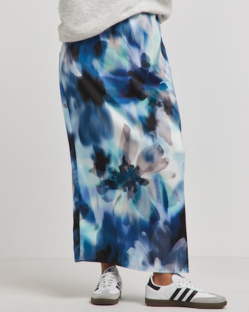 Abstract Floral Print Satin Maxi Skirt