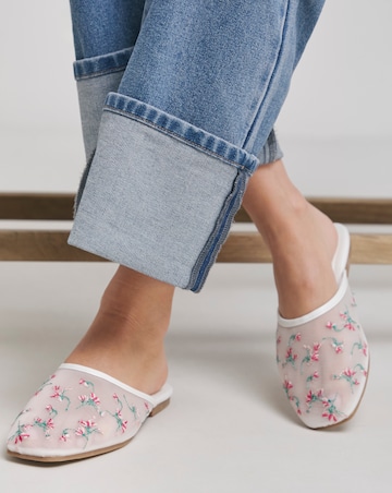 Cherish Embroidered Detail Mules - Extra Wide Fit (EEE)