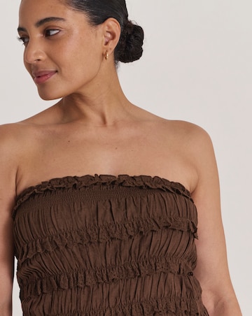 Cotton Bandeau Mini Beach Dress Chocolate