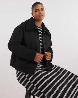 Black Zip Through Suedette Aviator