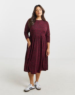 Berry Animal Print Supersoft Pocket Midi Dress
