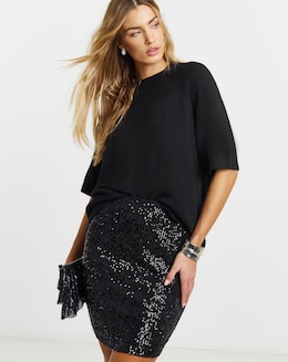 Simply Be Black Stretch Sequin Mini Skirt