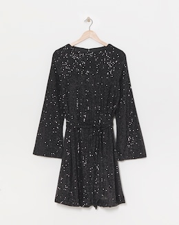 Black Sequin Skater Dress