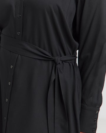 Black Tie Waist Long Sleeve Skater Shirt Dress
