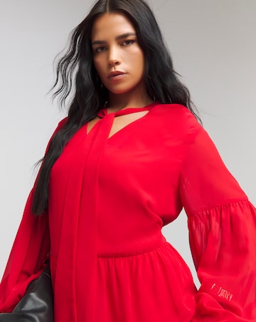 Red Tiered Romantic Maxi Dress With Tie Detail