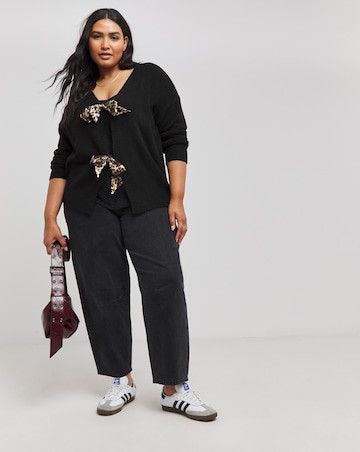 Black Satin Leopard Bow Tie Front Cardigan