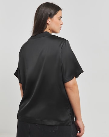 Satin Ribbed Neck Boxy Top
