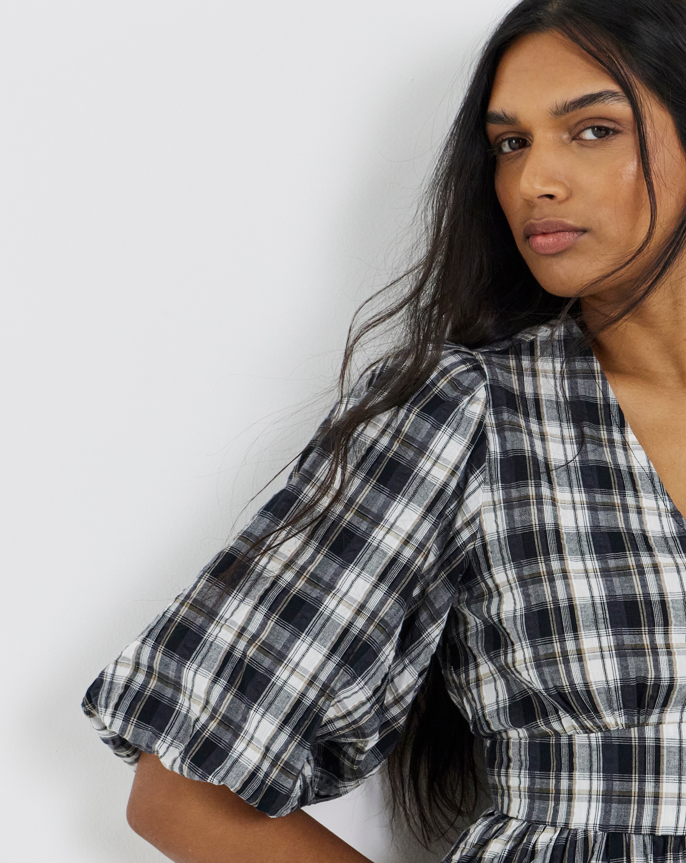 Mono Check Midi Dress With Pockets | Simply Be