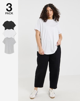 Black, White &amp; Grey 3 Pack Pure Cotton Curved Hem T-Shirts