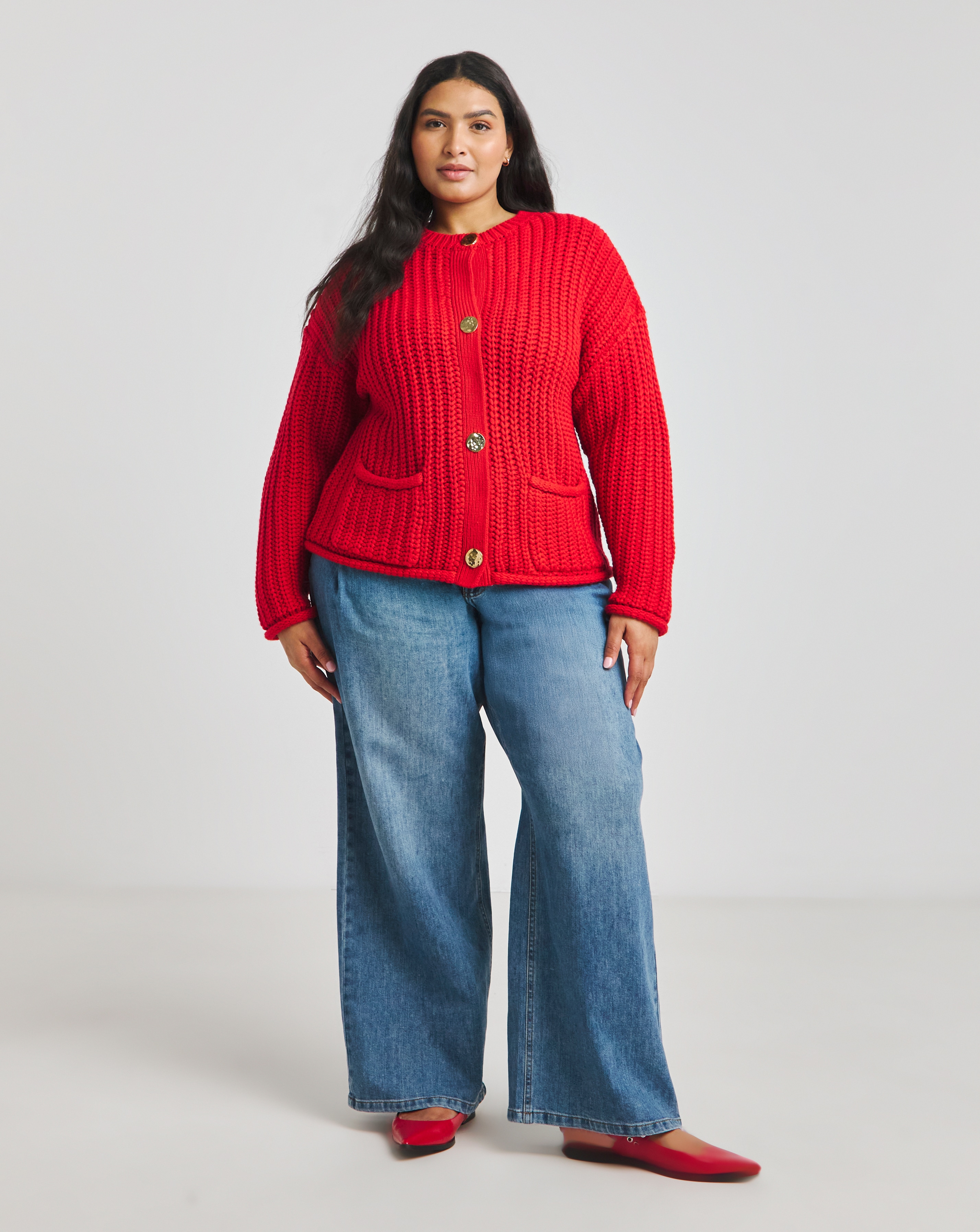 Red Chunky Knitted Boxy Cardigan | Simply Be