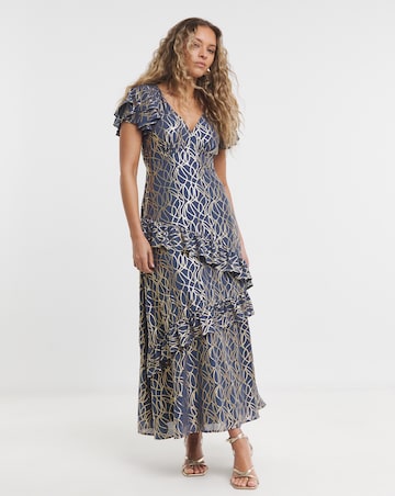 Lovedrobe V-Neck Flutter Sleeve Ruffle Detail Midaxi Dress