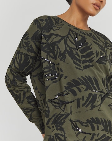 Religion Palm Print Jersey Sequin Dress