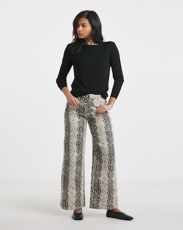 Black Snake Print Wide Leg Jeans