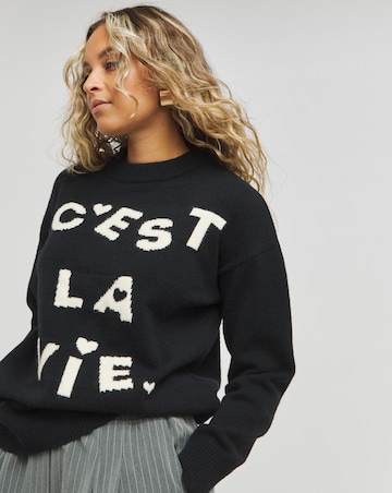 Black Cest La Vie Graphic Longline Jumper