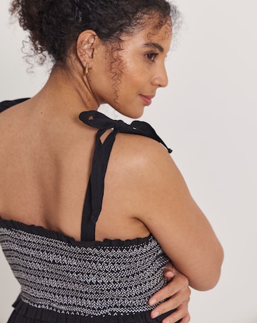 Beach to Beach Contrast Stitch Shirred Beach Dress