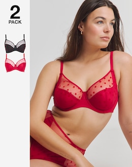 Pretty Secrets (2 Pack) Hannah Heart Full Cup Wired Bras (B-G) Red/Black