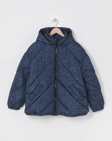 Leopard Print Chevron Short Puffer Coat