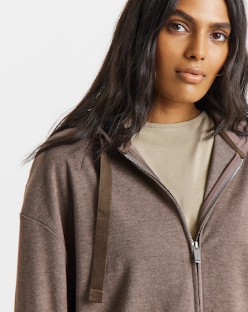 Chocolate Cut & Sew Ribbed Zip Through Hoodie