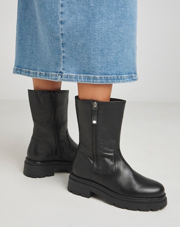 Breener Leather Outside Zip Chunky Ankle Boots - Extra Wide Fit (EEE)