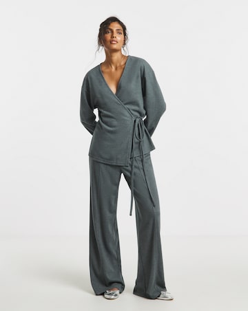 Charcoal Marl Ribbed Wrap Top