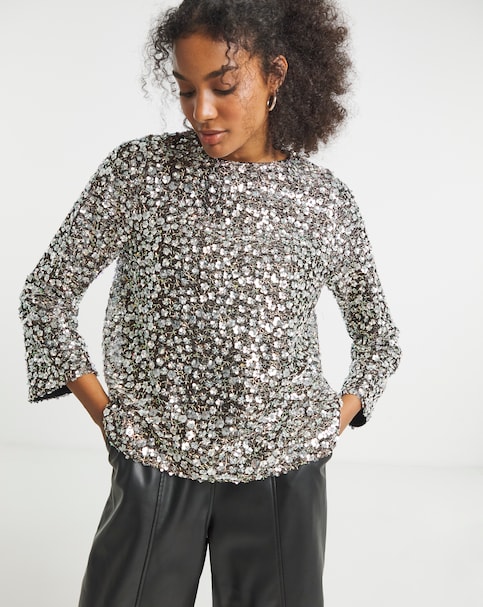 Joanna Hope Long Sleeve Beaded Top