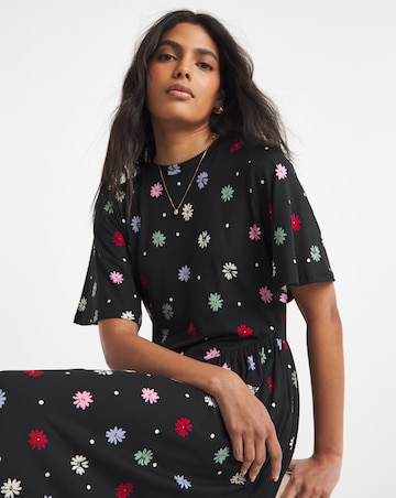 Black Floral Print Supersoft Midi Dress