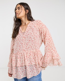 Simply Be Pink Floral Georgette Smock Blouse