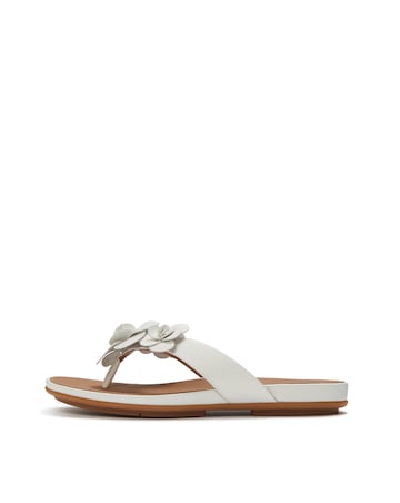 FitFlop White Gracie Flower Leather Flip-Flops - Standard Fit (D)
