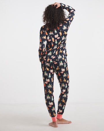 Chelsea Peers Jersey Crew Neck Christmas Cat Print Pyjama Set